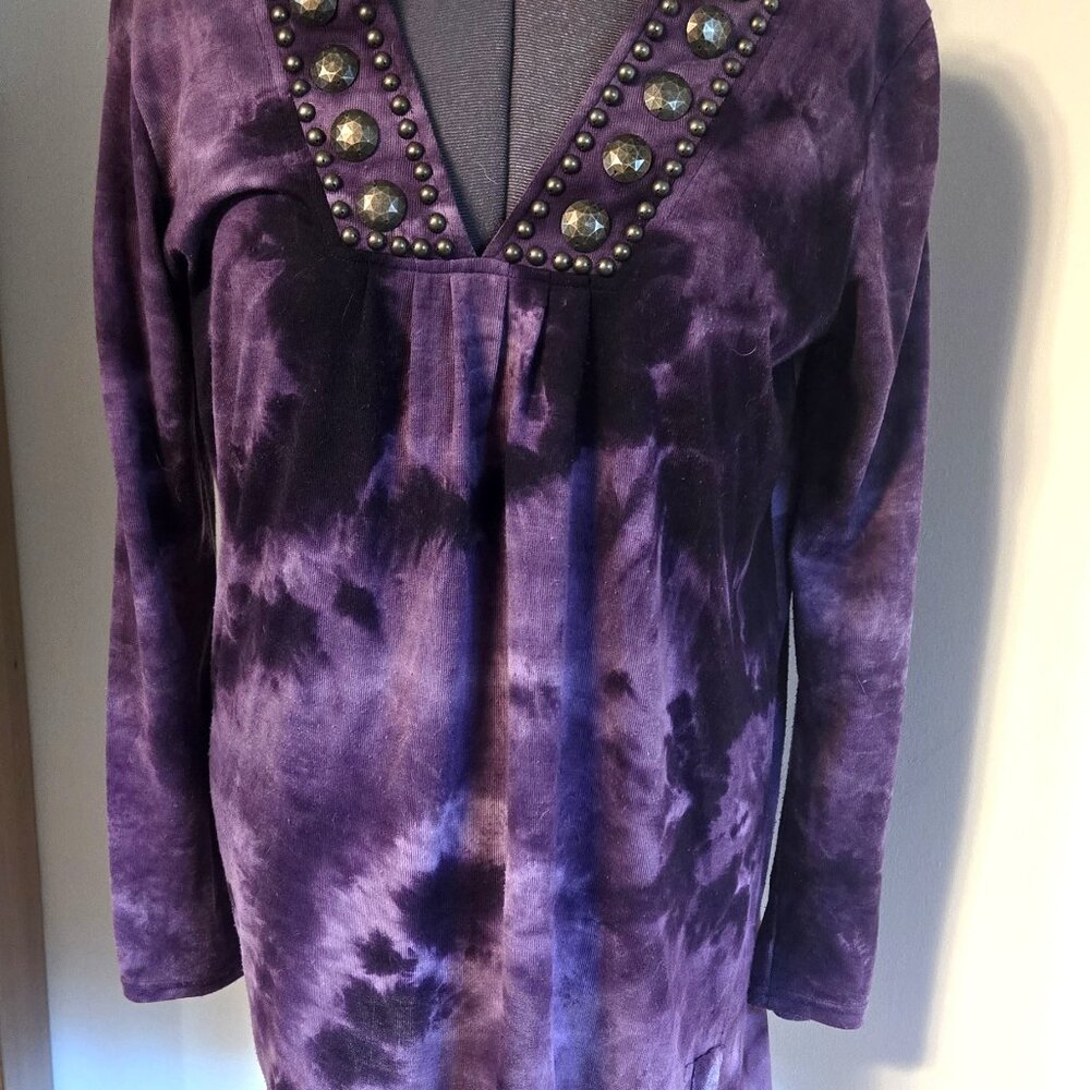 Double D Ranch Tunic Embellished - Wine Color Tie Dye Cotton